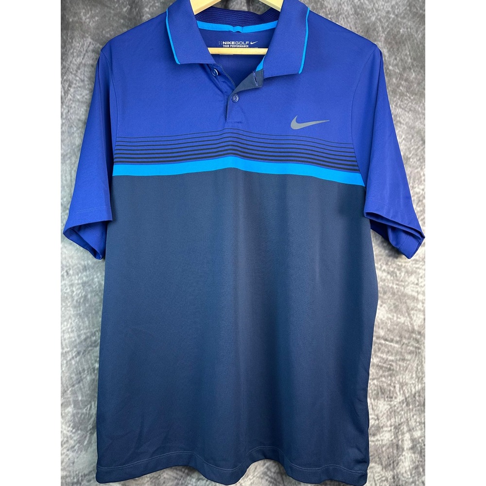 Nike Golf Polo Shirt Mens Large Blue Colorblock Dri-FIT Tour Performance 885725